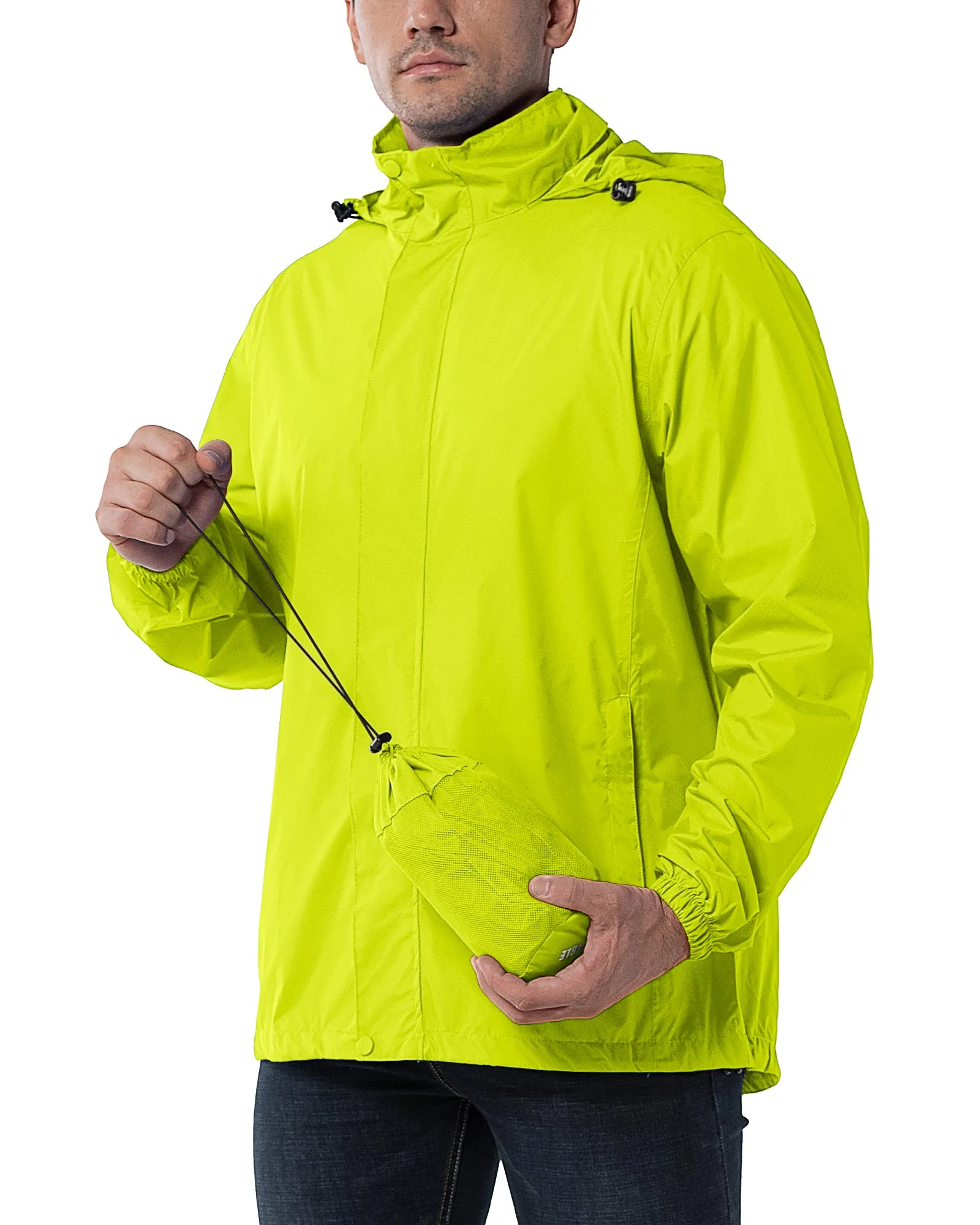 0.70 lbs 5000mm W/P Index 5000 Level Breathable Men's Packable Rain Shell Jacket with 4 Pockets