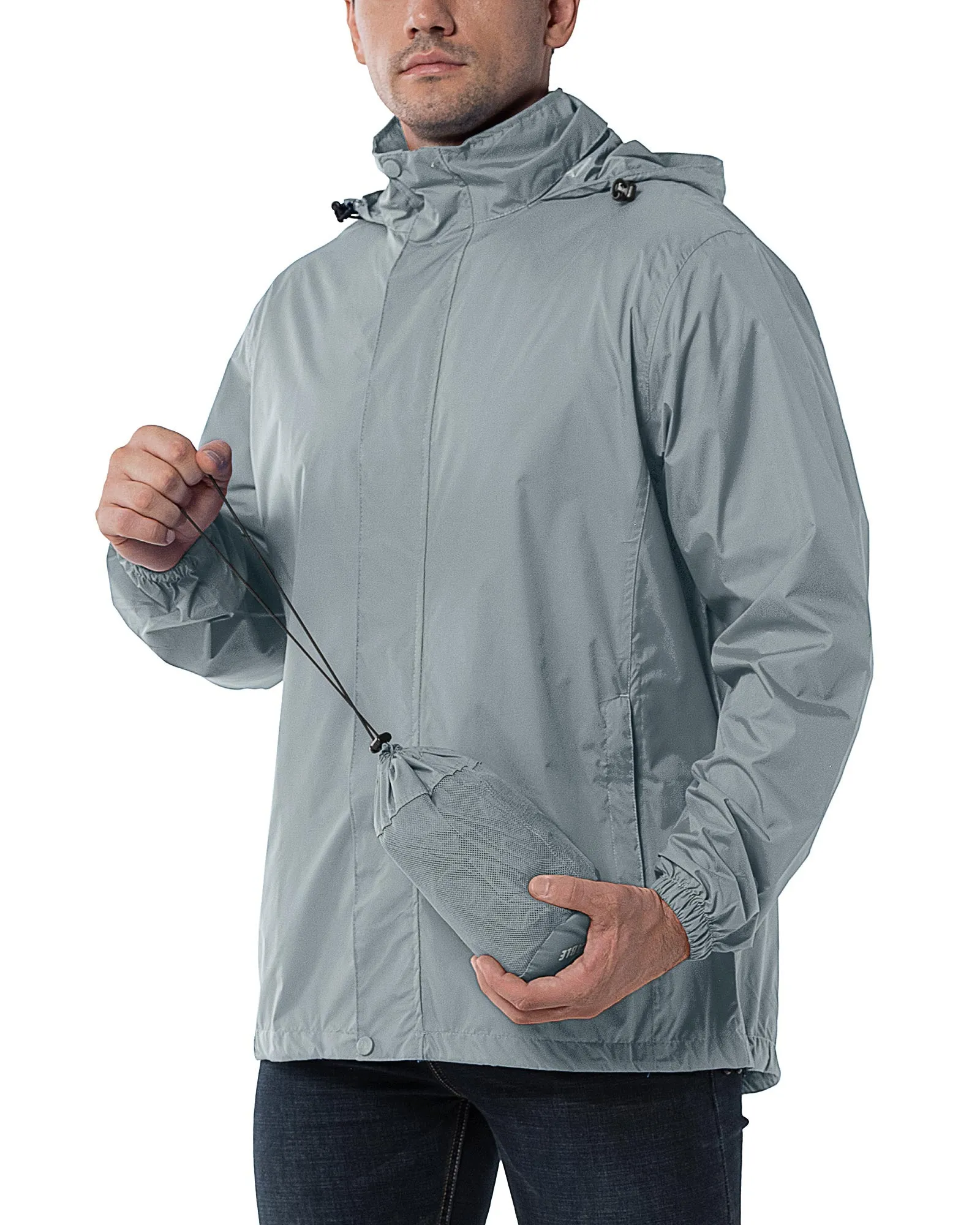 0.70 lbs 5000mm W/P Index 5000 Level Breathable Men's Packable Rain Shell Jacket with 4 Pockets