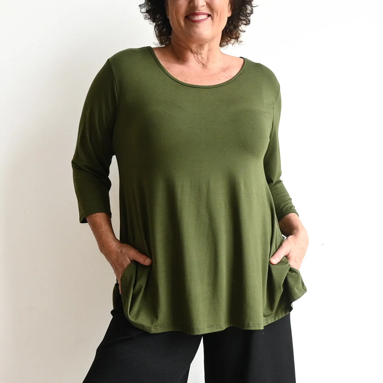 A-Line Tunic Tee by KOBOMO Bamboo - 3/4 Sleeve