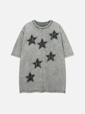 AlanBalen® - Denim Star Patchwork Washed Tee