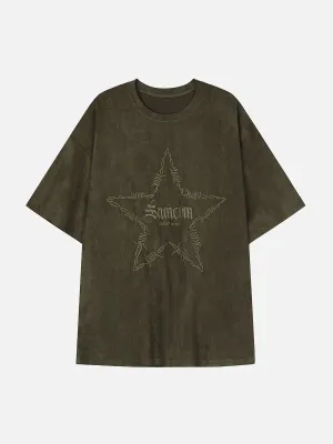 AlanBalen® - Embroidery Thorns Star Print Tee