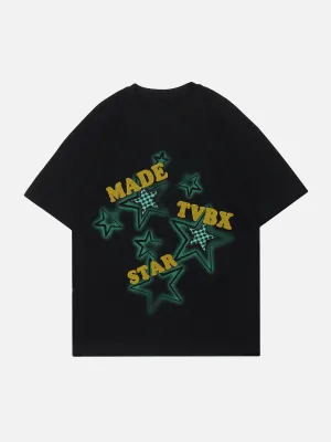 AlanBalen® - Flocked Plaid Star Letter Tee