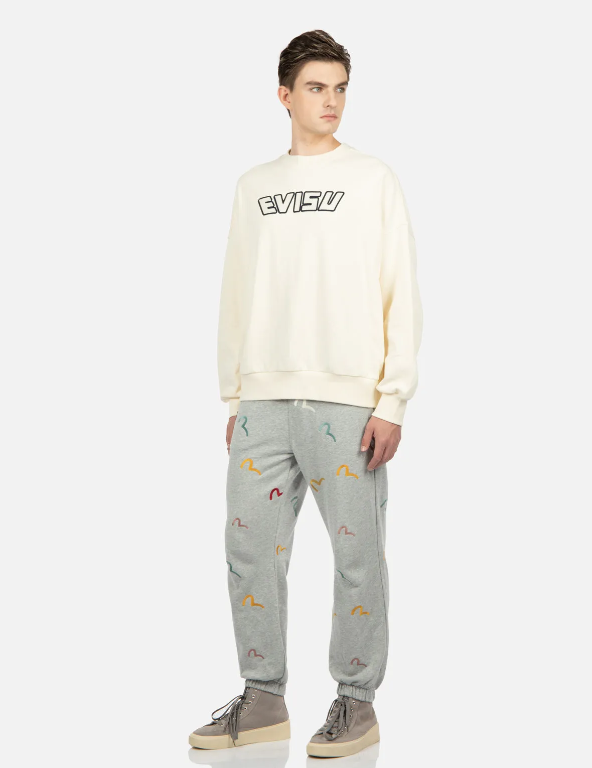 Allover Seagull Embroidery Sweatpants