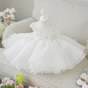 Baptism Dresses Baby Girl Summer White Bead Flower Girl Dress Christening Dresses