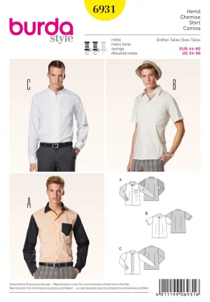 Burda 6931 Men's Shirts Sewing Pattern