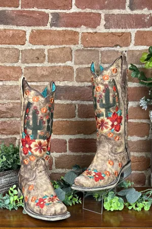 Cactus and Floral Embroidered Square Toe Boot by Corral Boots