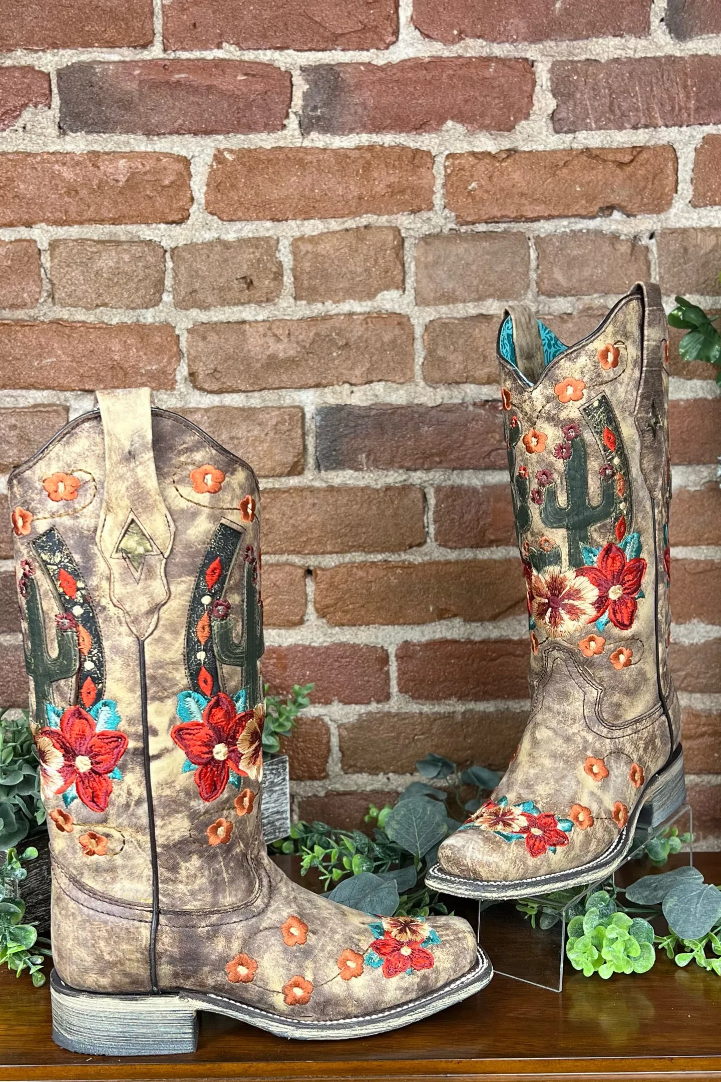 Cactus and Floral Embroidered Square Toe Boot by Corral Boots