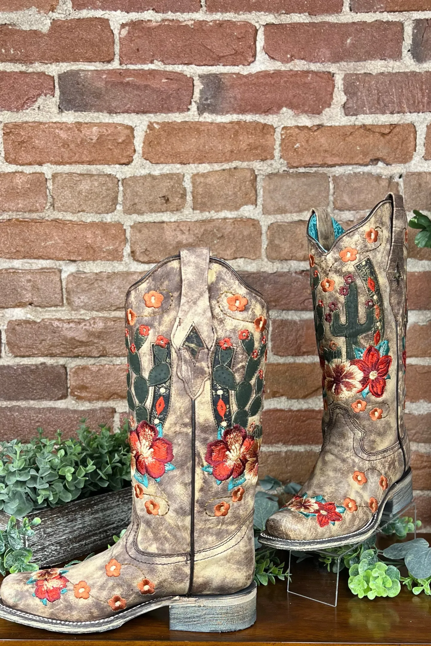 Cactus and Floral Embroidered Square Toe Boot by Corral Boots