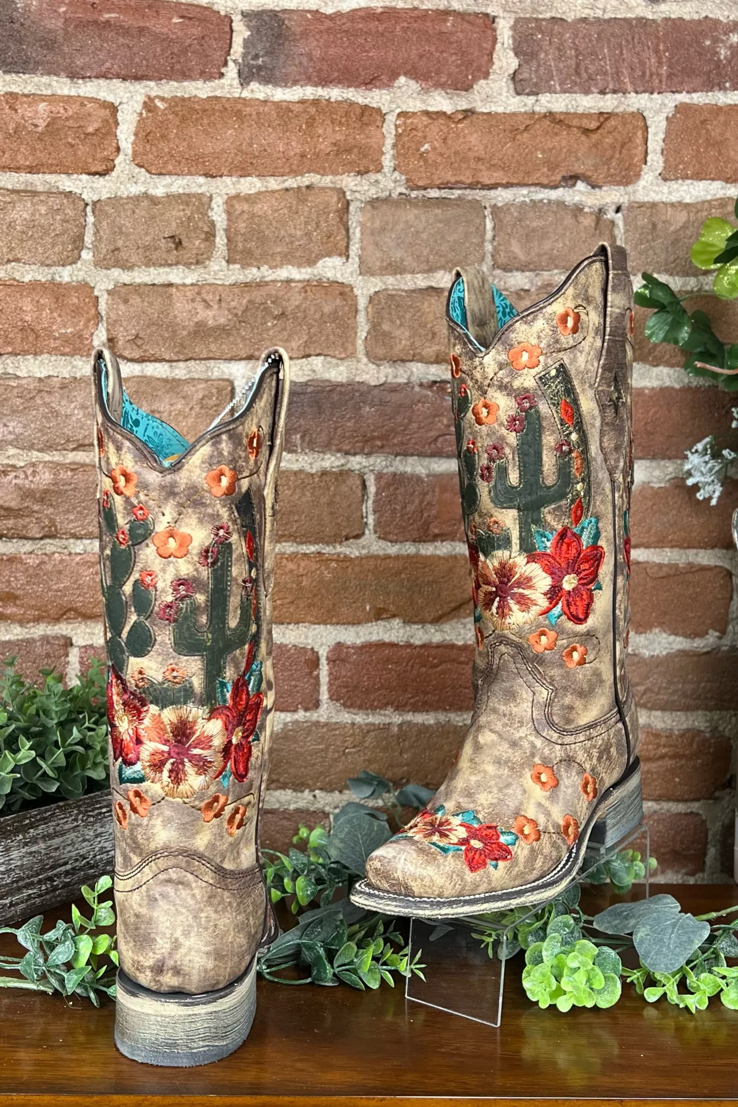 Cactus and Floral Embroidered Square Toe Boot by Corral Boots