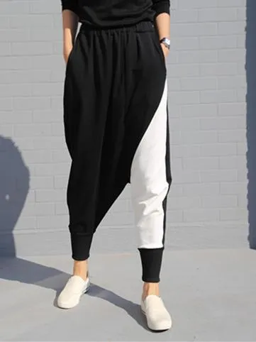 Contrast Color Splicing Harem Pants