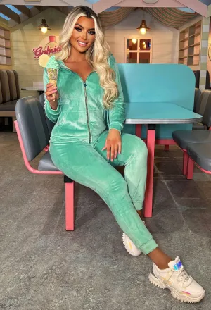 Crushing It Mint Green Velour Hooded Zip Through Loungewear Set