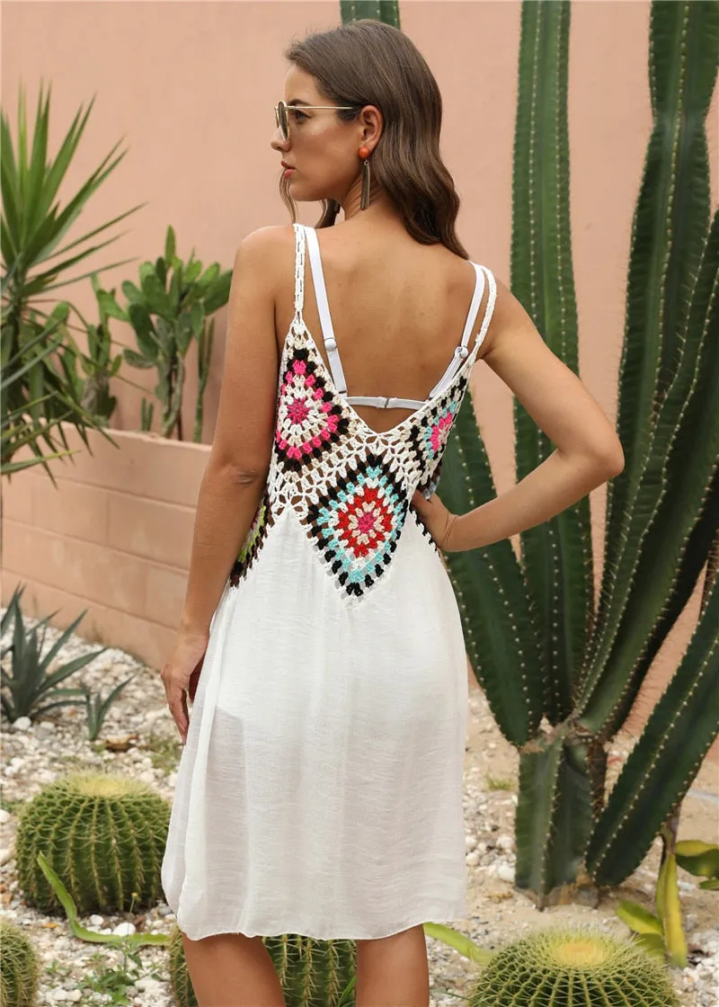 deanwangkt  Crochet Beach Cover-ups Summer Tunic Cover Up saida de praia Knitted Swimsuit Ups for Women Vestido Playa Mujer  White Dress