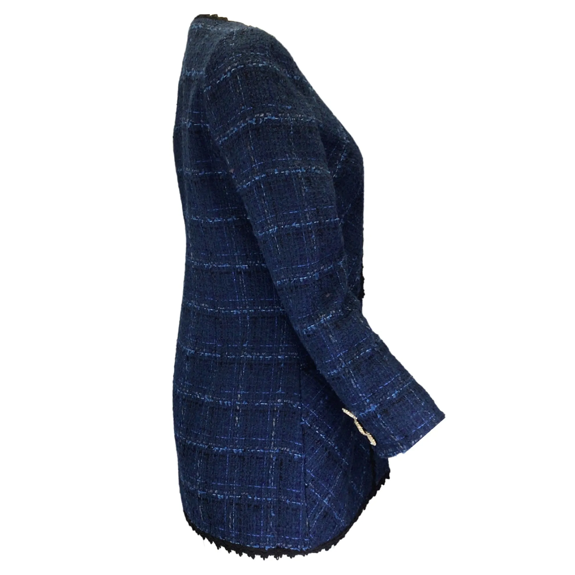 Edward Achour Navy Blue Jewel Buttoned Tweed Jacket