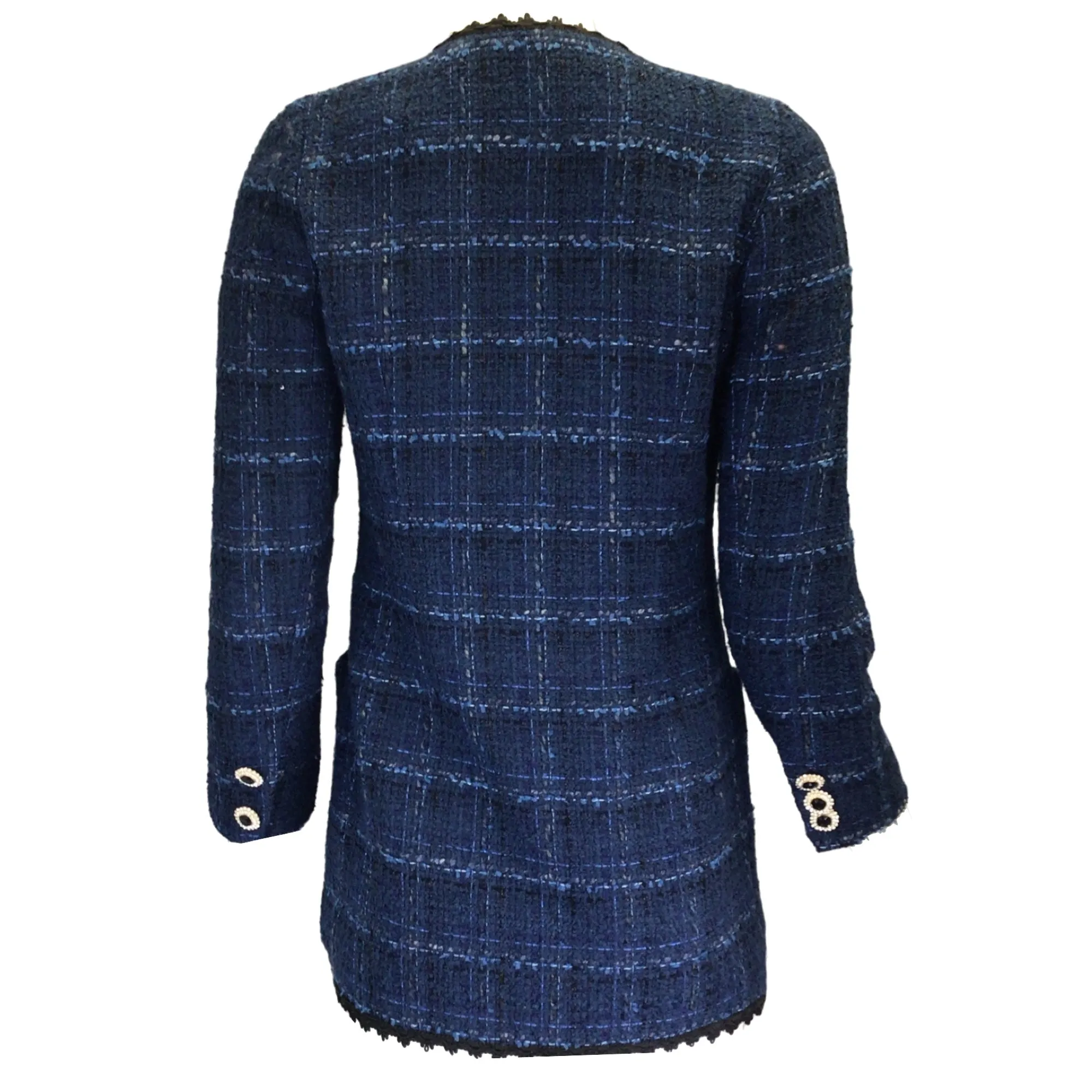 Edward Achour Navy Blue Jewel Buttoned Tweed Jacket