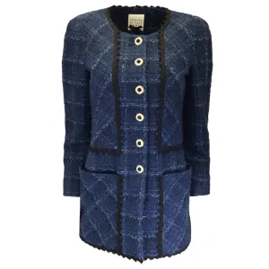 Edward Achour Navy Blue Jewel Buttoned Tweed Jacket