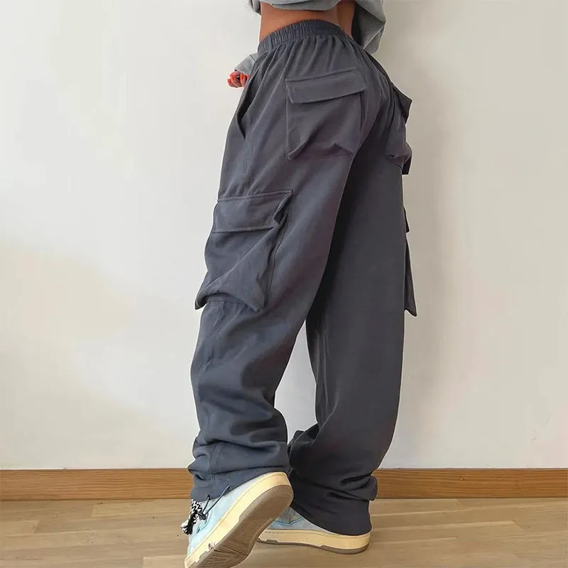 Elastic pocket waist straps drawstring pants