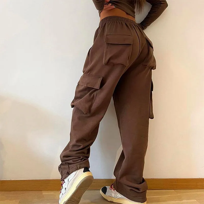 Elastic pocket waist straps drawstring pants