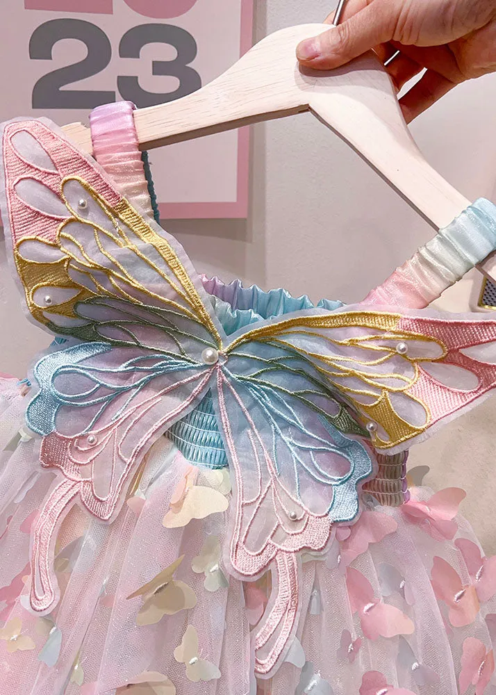 Fashion Rainbow Butterfly Nail Bead Tulle Girls Girls Dresses Summer