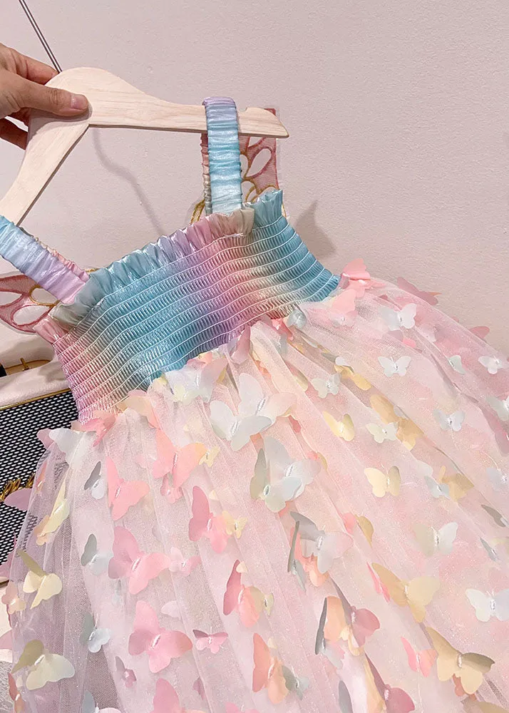 Fashion Rainbow Butterfly Nail Bead Tulle Girls Girls Dresses Summer