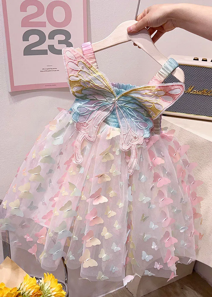 Fashion Rainbow Butterfly Nail Bead Tulle Girls Girls Dresses Summer