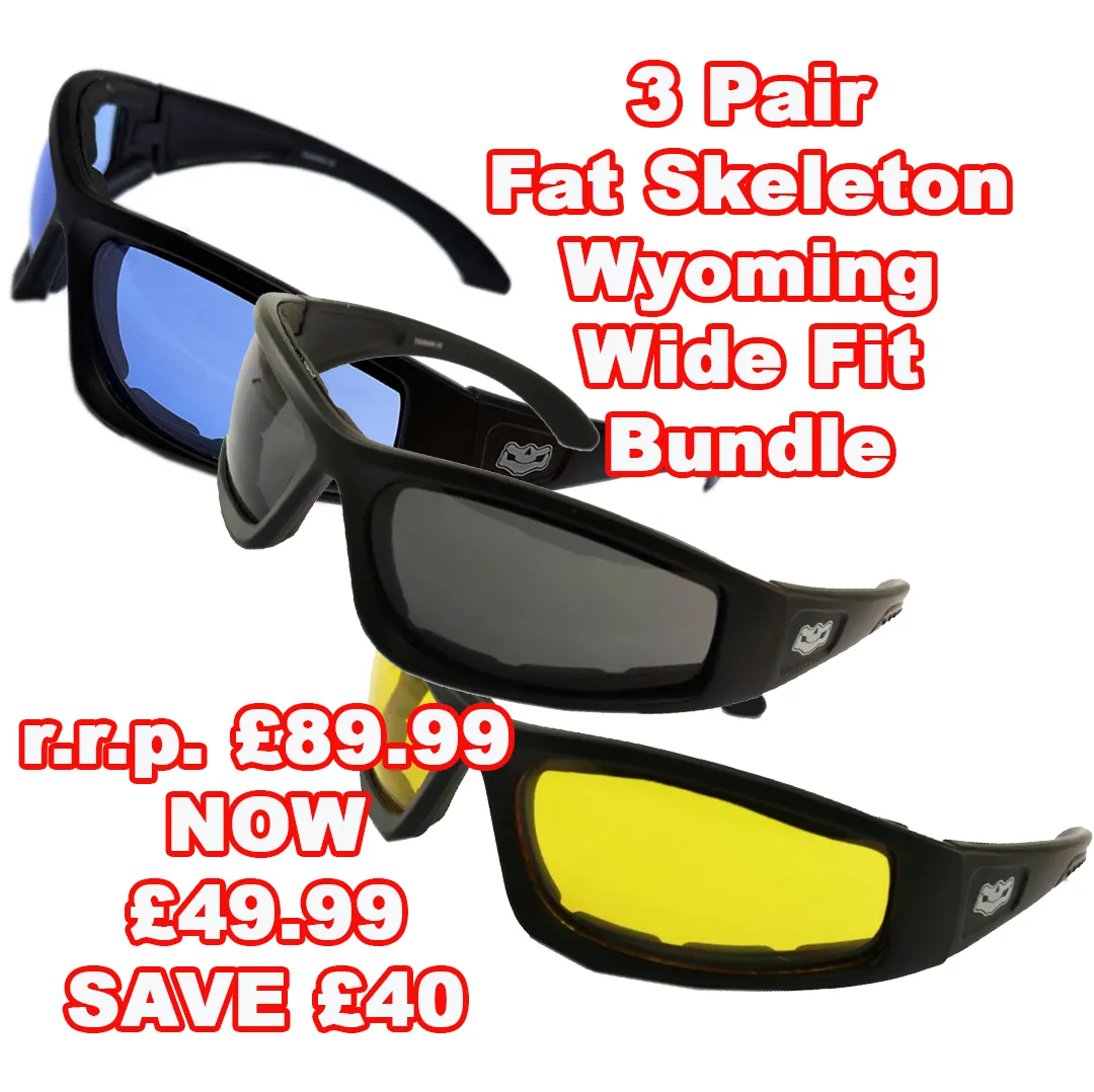 Fat Skeleton Wyoming "WIDE FIT" EVA Foam Padded Sunglasses Bundle