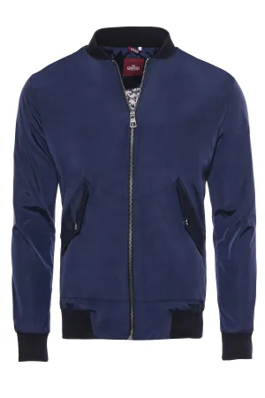 Flap Pockets Zippered Blue Men Bomber Coat - Wessi