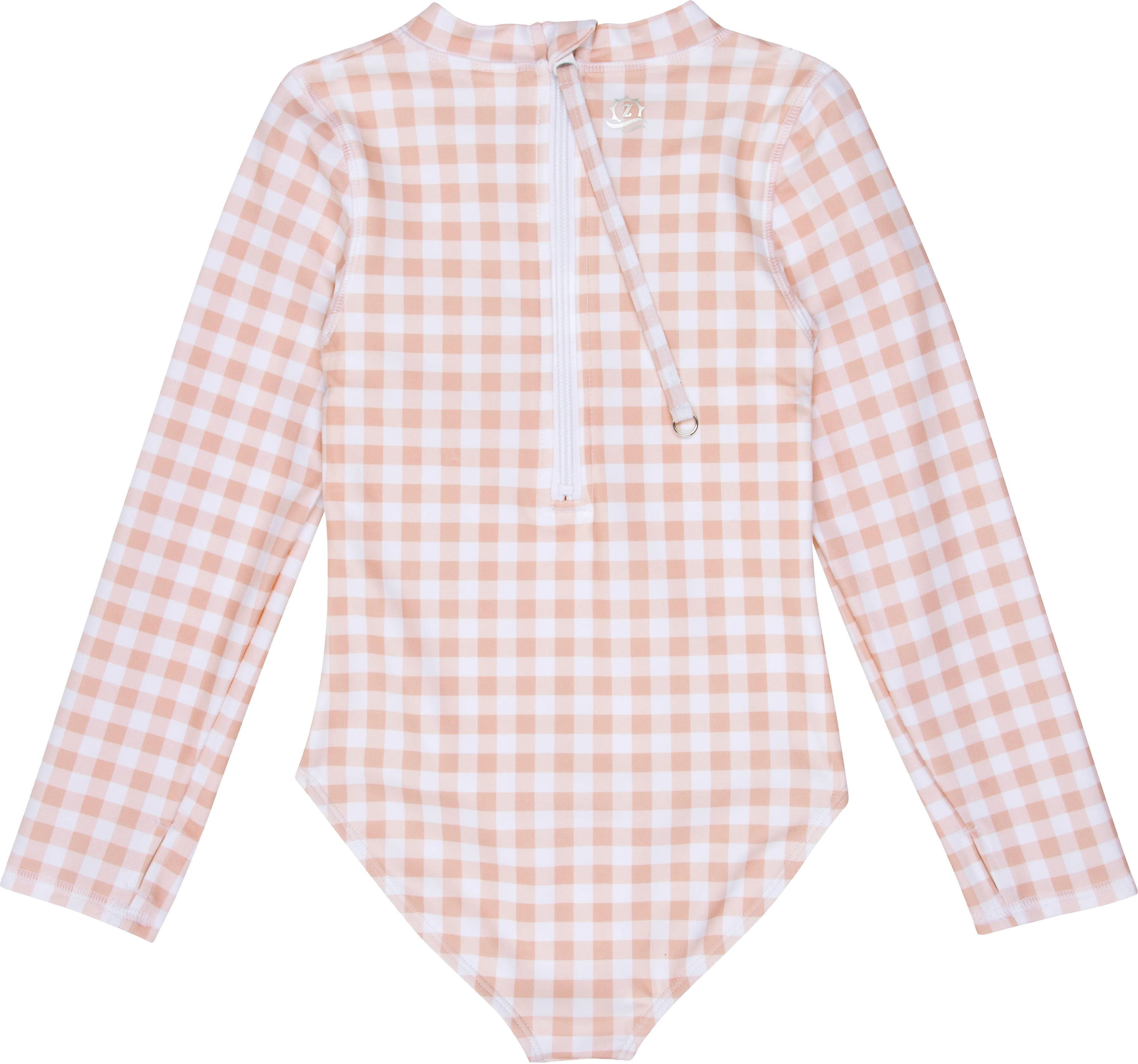 Girls Long Sleeve Surf Suit (One Piece Bodysuit) | "Pink Gingham"