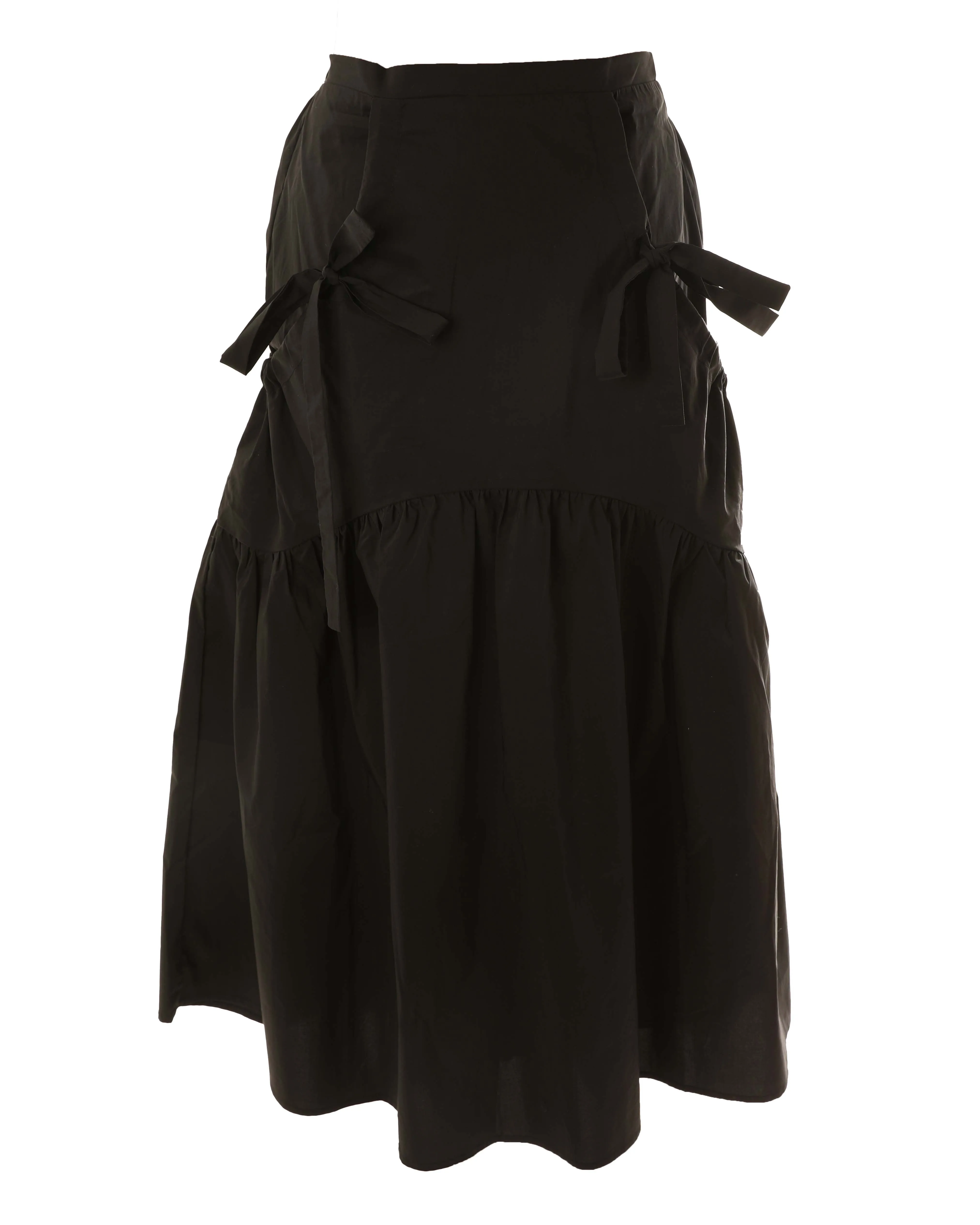 HSK510-TAFFETA BOW DETAIL SKIRT-Black