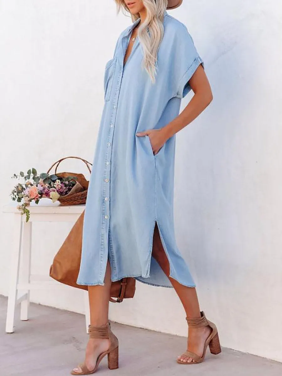 iForgirls Solid Color Denim Dress