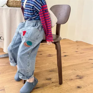 Kids Cartoon Patched Denim Pants