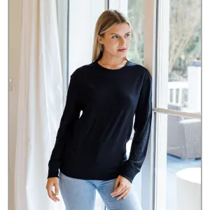 Long Sleeve Banded Tee in Black Slub