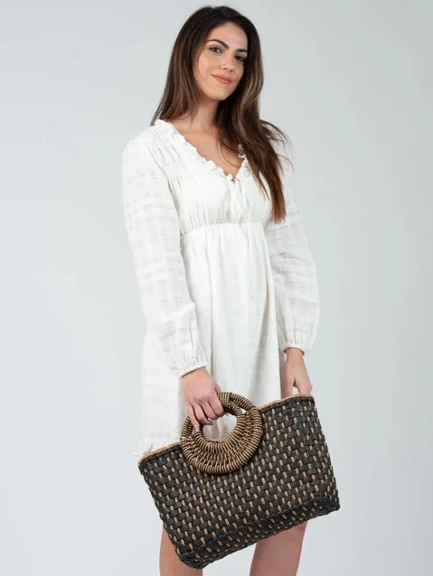 Lucca Basket Weave Bag | Navy   Tan