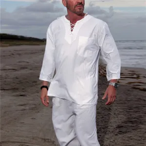 Men's new casual beach short-sleeved/long-sleeved tops