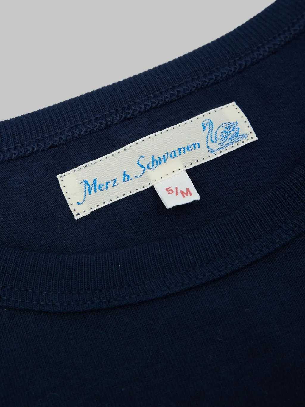 Merz b. Schwanen 215 2-Thread Heavyweight 8.6oz Crewneck Loopwheeled Classic Fit T-Shirt Ink Blue