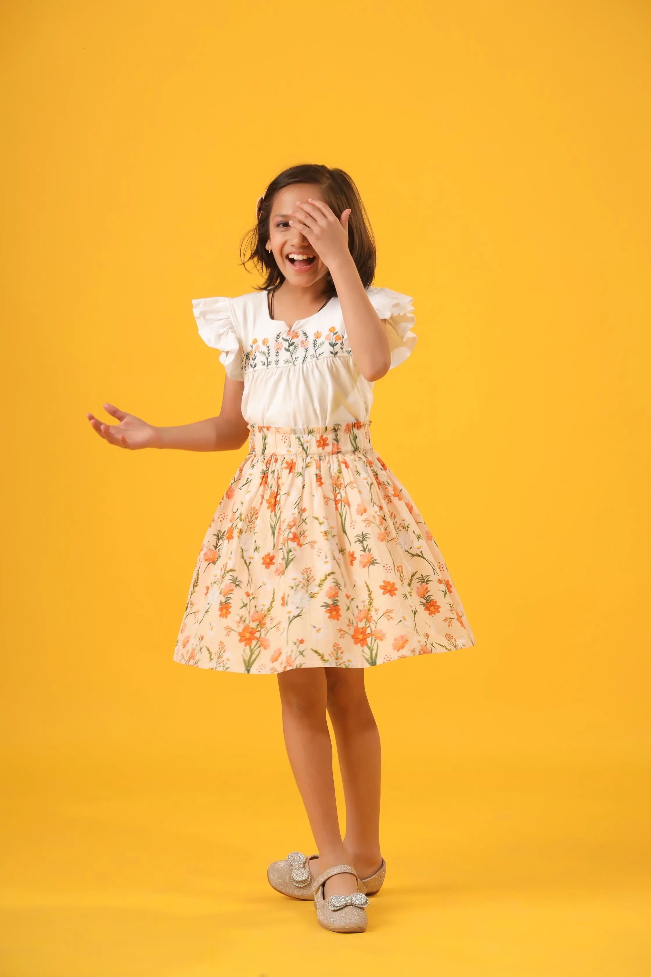 Orange Garden Skirt/ Shorts Set