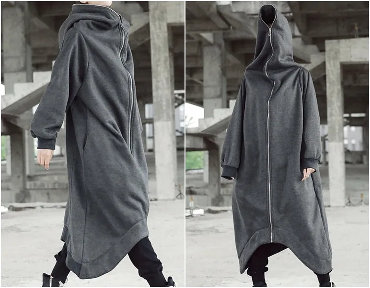 Overlong Gotham City Hooded Irregular Long Loose Windbreaker Coat