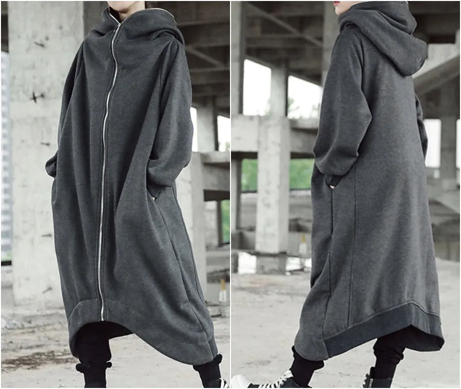 Overlong Gotham City Hooded Irregular Long Loose Windbreaker Coat