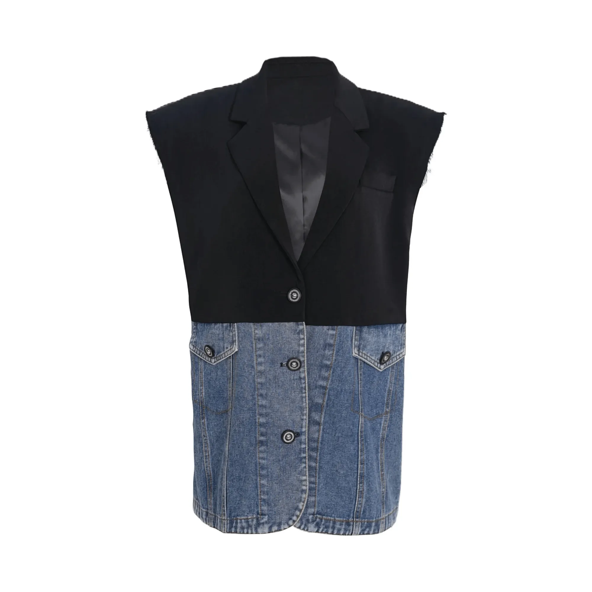 Pre Order:  Half-and-Half Denim Spliced Vest