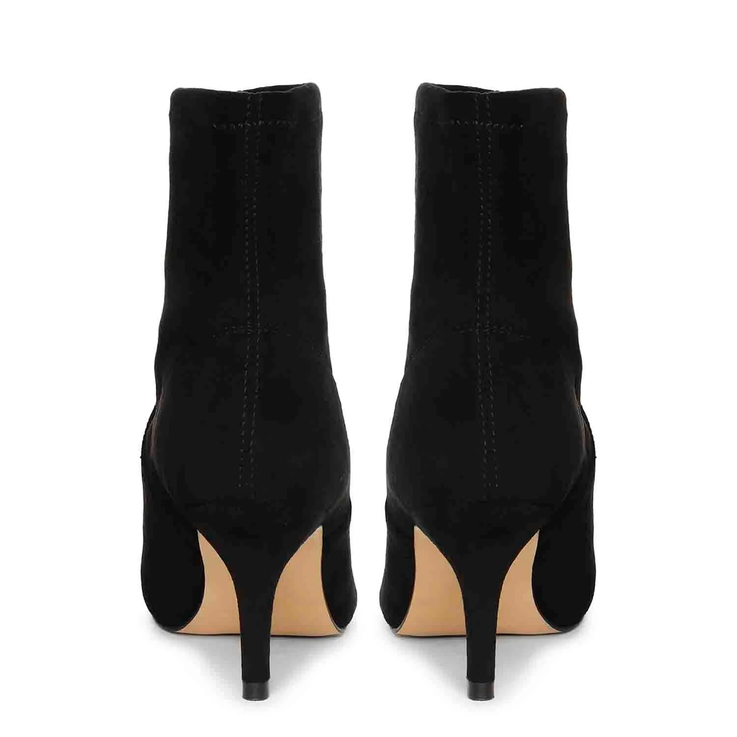 Saint Jemima Black Stretch Suede Kitten Heel Ankle Boots