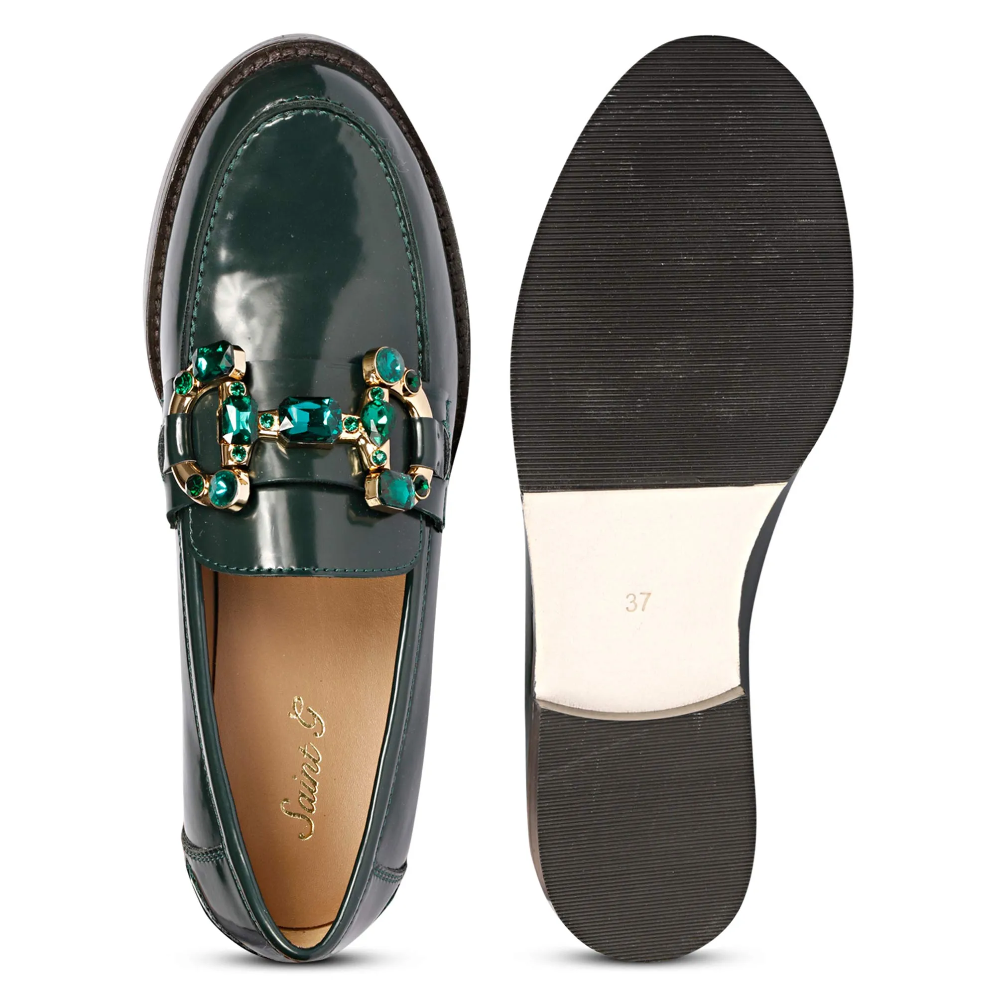 Saint Livia Green Leather Moccasins