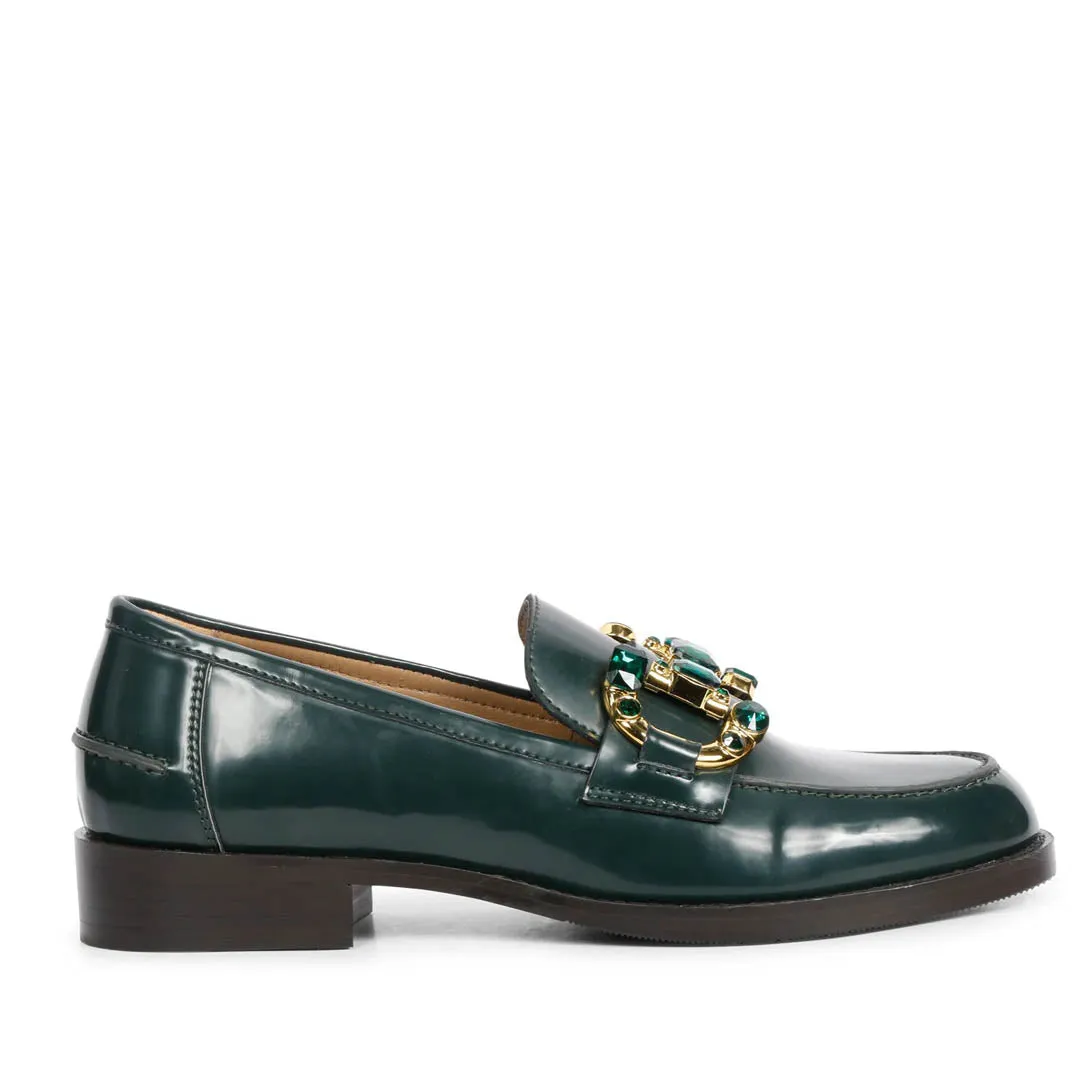 Saint Livia Green Leather Moccasins