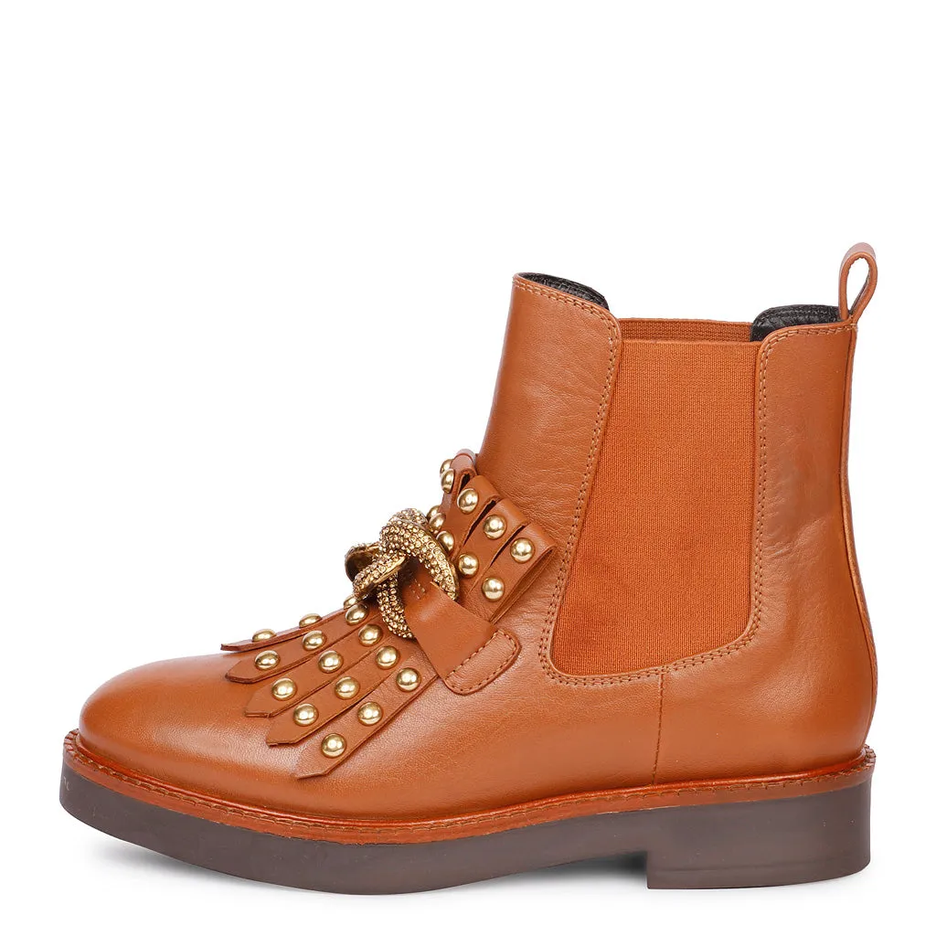 Saint Maeve Cuoio Leather Décor Chain Link Studded Boots