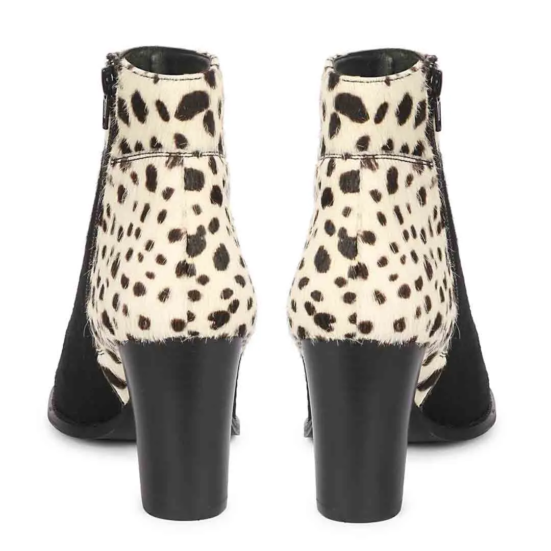 Saint Marin Black & White Leather Studded High Ankle Boots