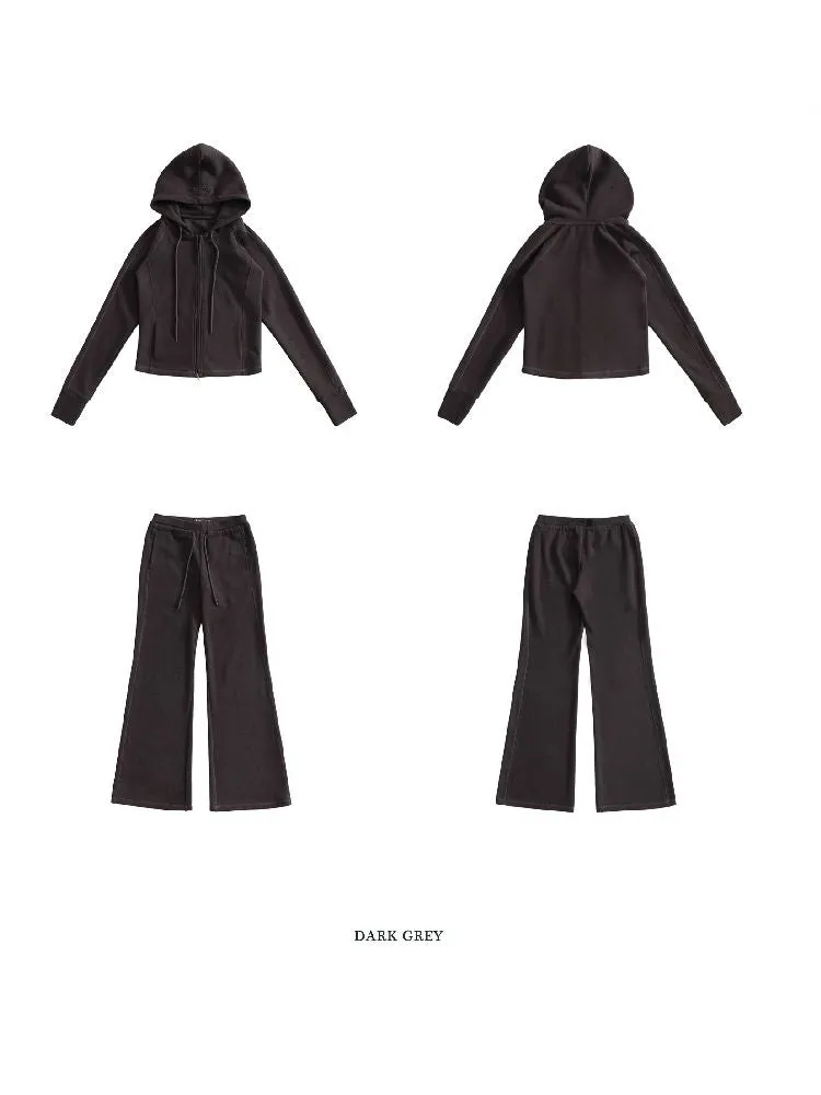 Short Slim Hooded Sweatshirt Cardigan Sweatpants Set【s0000005995】