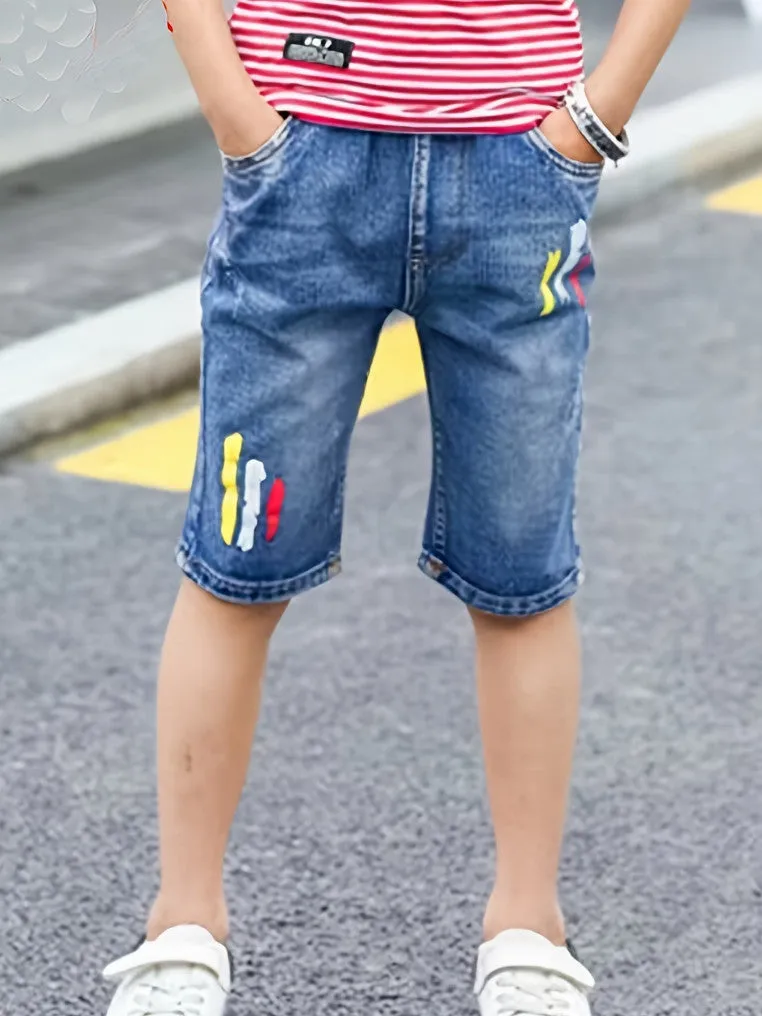 Stylish Boys' Washed Denim Mid-Length Shorts - Perfect for Summer Fun"