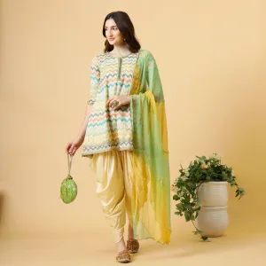 Stylish Embroidered Multicolor A-Line Kurti with Dhoti Pants