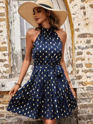 Summer halterneck dress slim temperament blue sleeveless dress