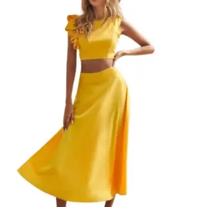 Summer Long Dress Sets Women Two Piece Set Holiday Sexy Tops And Yellow Skirt Suit Boho Off Shoulder Dress Vestido De Mujer