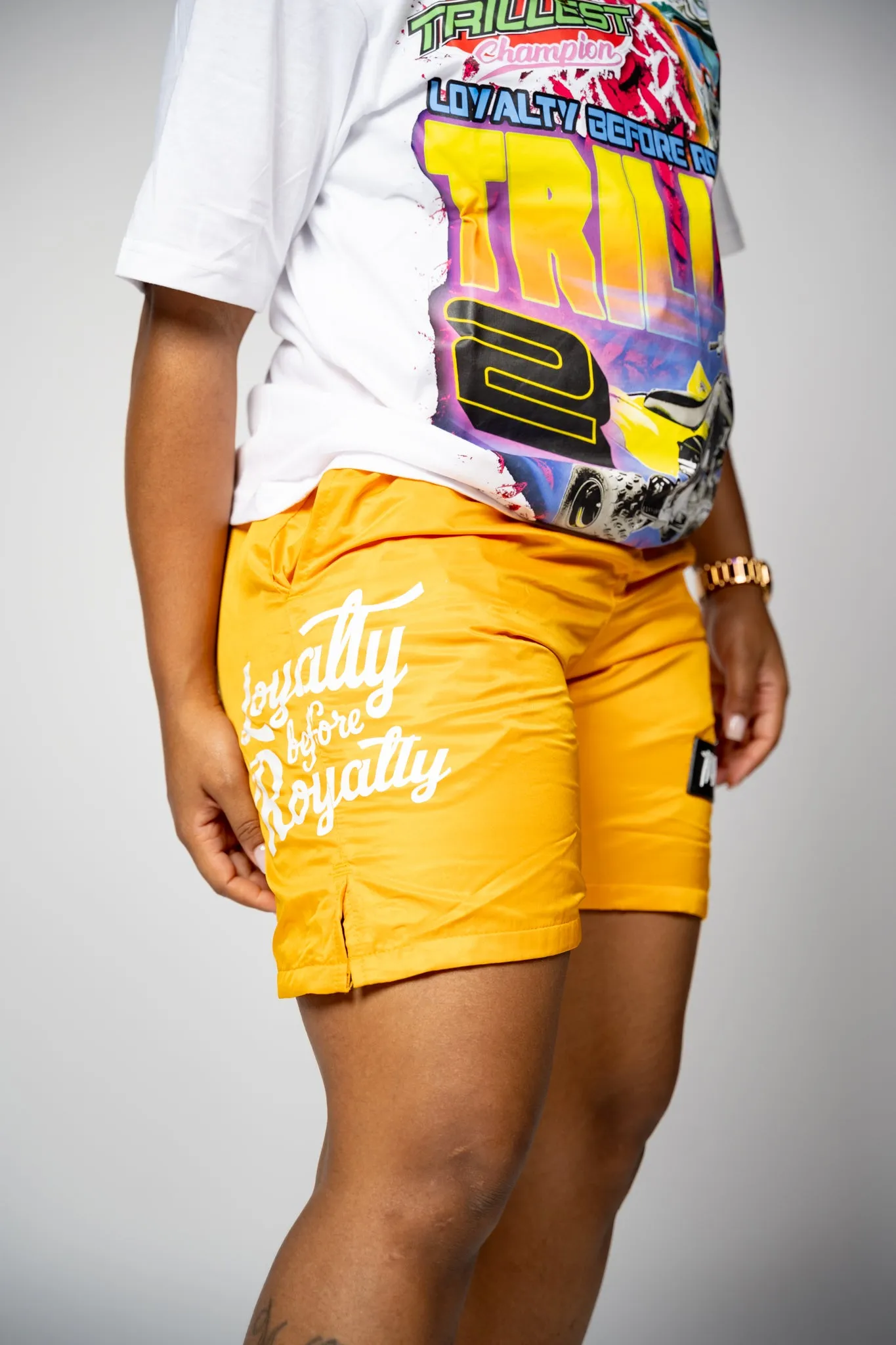 Trillest Nylon Rubber Patch Shorts - Gold