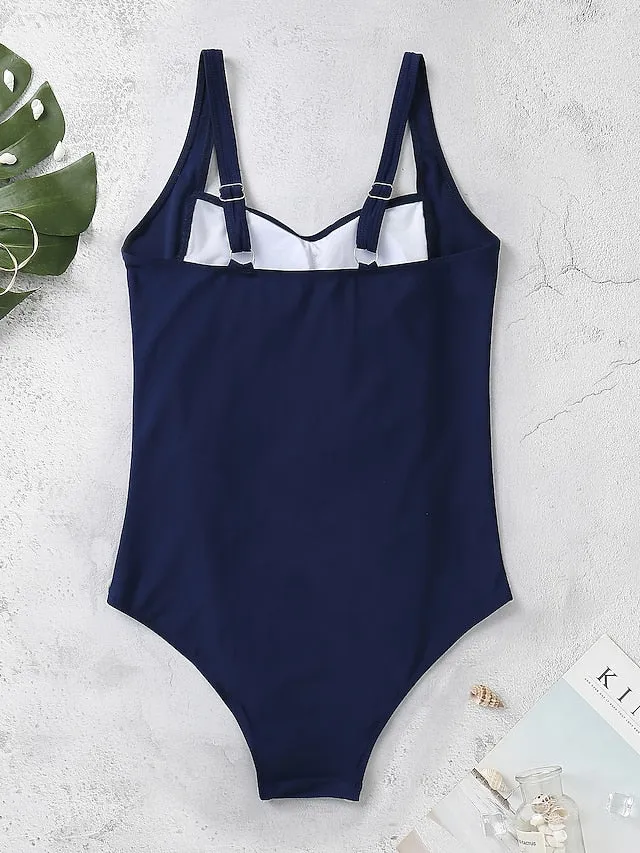 Women's Swimwear One Piece Monokini Bathing Suits Normal Swimsuit Ruched Tummy Control Slim Solid Color Black Wine Navy Blue Fuchsia Brown Padded Strap Bathing Suits Sports Active Vacation